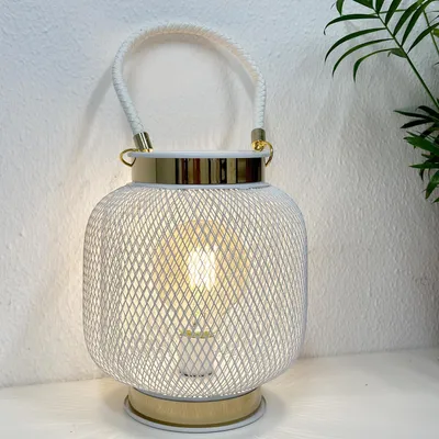 Produktbild von Tischlampe Dekolampe LED Nachttischlampe Metalllampe Laterne Batterie Ø16xH20cm