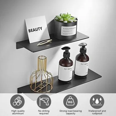 Immagine prodotto di Scaffale da parete con 2 ripiani da 40 cm - Scaffale da parete per bagno e cucina - per libri, spezie, DVD - nero - Accessorio per bagno e soggiorno