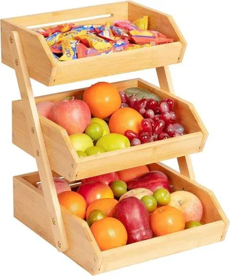 Produktbild von Famanu Bamboe-Fruchtkorb 3-stufig - ideal für Obst, Gemüse und Snacks