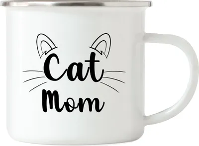 Produktbild von Cat Mom Emaille-Tasse Katzen-Mama Geschenk Katzenliebhaber Katzenbesitzer Katzen Kätzchen Kaffeetasse