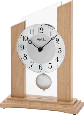 Produktbild von AMS 1171 Tischuhr Quarz mit Pendel modern Holz Buche mit Glas