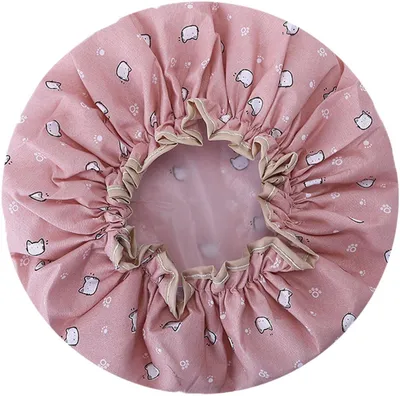 Image de Protection pour douche - Bonnet de bain - Motif chat - Protection pour douche - Protection pour douche - Chat rose - Cheveux secs sous la douche - Double épaisseur - Rose - CHPN