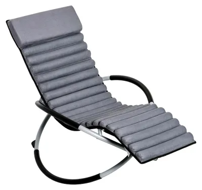 Produktbild von Ergonomischer Schaukelstuhl 2-in-1 Schwingsessel Gartenstuhl Schaukelliege Metall Texteline kugelförmig Dunkelgrau 145 x 74 x 86 cm