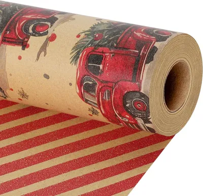 Productafbeelding van Kraftpapier cadeaupapier, dubbelzijdig, 43 cm x 10 meter, geschikt voor Kerstmis