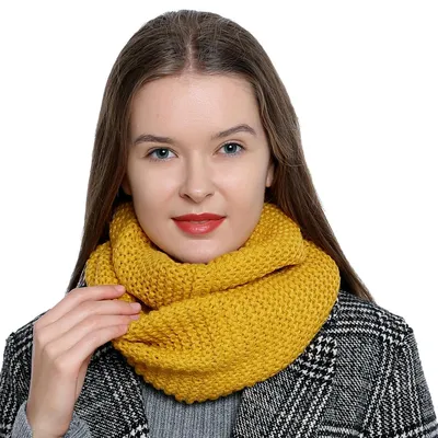 Produktbild von Warmer und weicher Damen Winter Schlauchschal Rundschal Strickmuster gelb