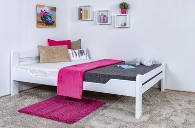 Produktbild von Jugendbett "Easy Premium Line" K4/1, 140 x 200 cm Buche Vollholz massiv weiß lackiert