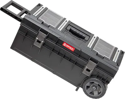 A black rolling tool chest is shown against a white background.