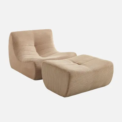 Immagine prodotto di Poltrona in velluto a coste con poggiapiedi, Beige scuro