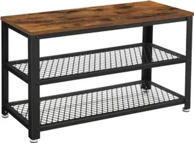Obrázok produktu pre Lavica na topánky VASAGLE, stojan na topánky s 2 sieťovanými policami, úložný priestor na topánky, 30 x 73 x 45 cm, do vstupnej časti, obývačka, kovový rám