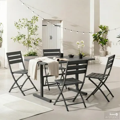 Produktbild von home24 Gartenessgruppe - 5-teilig - Stahl - Anthrazit