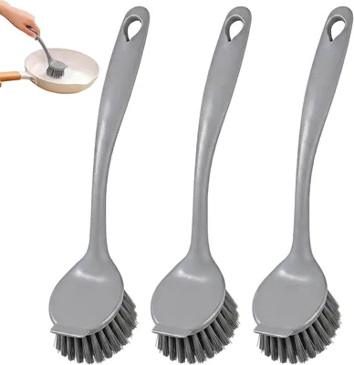 Produktbild von Spülbürste 3er Set, mit Griff und Schaber, grau, für Küche