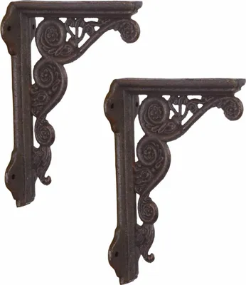 Immagine prodotto di Moritz 2 pezzi Supporto da parete Supporto per scaffale Supporto da parete in ghisa con fori da 4 mm circa in look marrone antico Stile 19,6 x 13,7 cm