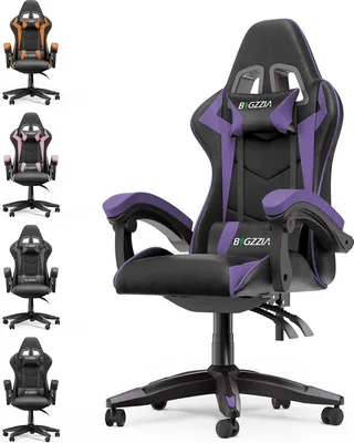 Produktbild von Bigzzia Gaming Stuhl Ergonomisch - Gamer Stühle mit Lendenkissen + Kopfstütze Gaming Chair Höhenverstellbar Bürostuhl Computerstuhl für Erwachsene Mädchen Junge, Schwarz-Lila