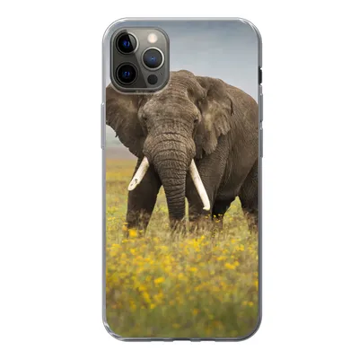 Produktbild von MuchoWow® Handyhülle Schutzhülle Hülle für iPhone 12 Pro Max Elefant - Blumen - Gras - Tiere - Natur Silikon Softcase Handy Hülle - Hartschale