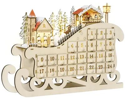 Productafbeelding van Adventskalender om te vullen met 24 vakjes, ledverlichting, slee-vorm, doe-het-zelf kerstkalender, kerstcountdownkalender, cadeau voor kinderen en volwassenen