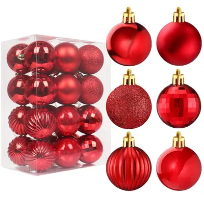 Weihnachtskugeln 24er Set, Kunststoff, Rot, 6 cm, bruchsicher