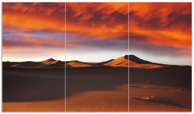 Produktbild von Wallario Herdabdeckplatte aus Glas, Größe 90 x 52 cm 3-teilig, Motiv Sahara Wüste II - Sanddünen im Sonnenuntergang