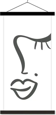 Produktbild von MuchoWow® Textilposter Frau - Schwarz - Weiß - Abstrakt 90x180 cm mit schwarzem Rahmen - Dekoration Wohnzimmer