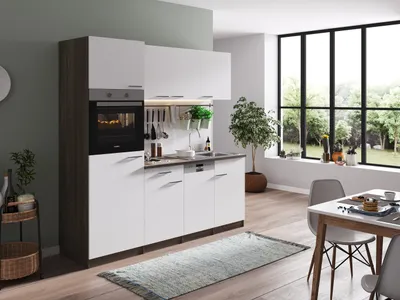 Produktbild von Küche Küchenzeile Küchenblock Einbauküche Eiche York Weiß Oliver 205 cm Respekta