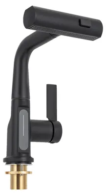 Zdjęcie produktu dla Bateria zlewozmywakowa z funkcją wysuwania, nowoczesny mosiężny design, czarna