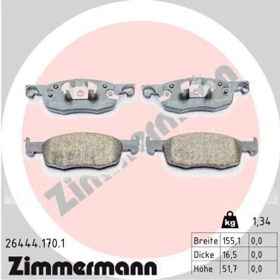 Produktbild von ZIMMERMANN Bremsbeläge Satz Vorne Bremsklötze für TOYOTA YARIS (P21, PA1, PH1) 26444.170.1
