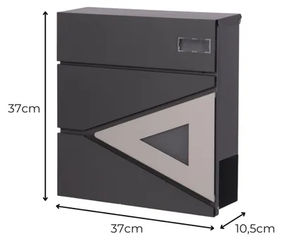 Image de Boîte aux lettres avec compartiment pour journaux, dimensions 10,5 x 37 x 37 cm, en acier, de couleur gris anthracite, avec 2 clés, pour une utilisation en extérieur