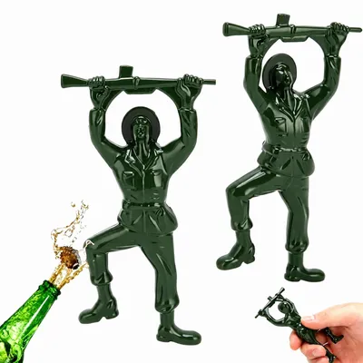 2er-Set Mini-Soldat-Flaschenöffner aus Metall, grün, 11,5 cm