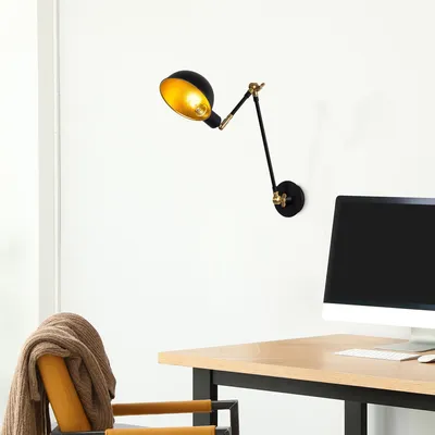 Produktbild von Opviq, Wandleuchte aus Metall, Schwarz und Gold, 15 x 30 x 50 cm | E27 Fassung, max. 40 W | IP20, Industrielles Design, Perfekt für moderne Wohnräume und Büros.
