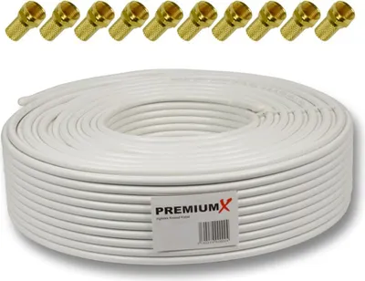 Produktbild von PremiumX 50m BASIC Koaxialkabel 135dB 4-fach SAT Koax Kabel 10x F-Stecker