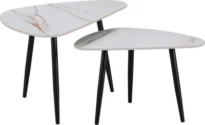 Immagine prodotto di Set di 2 tavolini da caffè impilabili in Vetroceramica "Terra" - 49 x 79 x 56 cm - Bianco