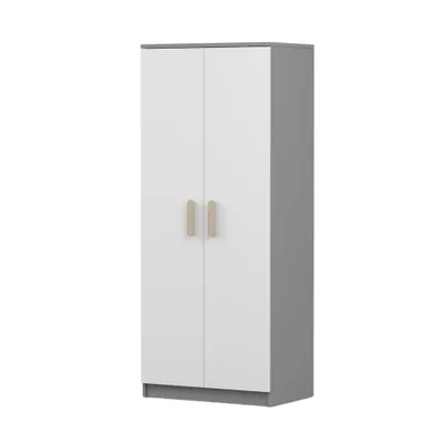 Produktbild von Drehtürenschrank JONAS 06 – Kinderschrank 80 cm Grau/Weiß mit sonoma Griffe