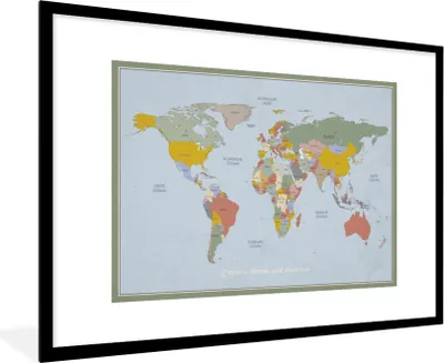 Produktbild von MuchoWow® Gerahmtes Poster Weltkarte - Farben - Zitat - Kinder - Jungen - Mädchen 90x60 cm - Poster mit Schwarzem Bilderrahmen Wandposter Rahmen Foto Bilder - Wanddekoration - Fotos
