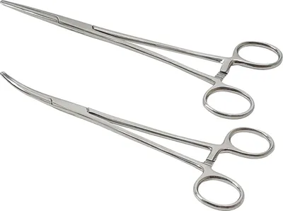 Produktbild von 2 Stück 12.5cm Piercingzange Set, Verriegelungszange für Ohrstecker und Kugeln, Pinzette aus Edelstahl, Sägezahndesign Klemme Geradem für Ende Nähen, Löten, Kunst, Handwerk (1 Gerade & 1 Gebogene)