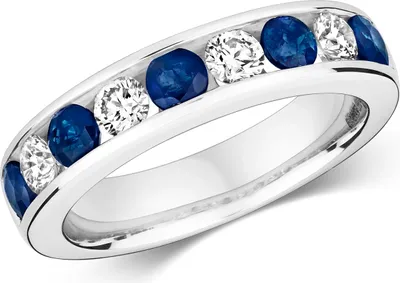 Produktbild von Exklusiver 9 Karat (375) Weißgold Halb Eternity Diamant Damenring Brillant-Schliff 0.50 Karat HI - I1 mit Saphir, 53 (16.9); TRS2165RSM