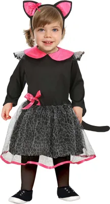 Produktbild von Kätzchen Kostüm Baby Schwarz Ohren Stirnband Kleid Karneval Party Niedlich Tier Rosa, Größe: 86/92 Farbe: Schwarz