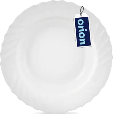 A white plate with a tag attached.