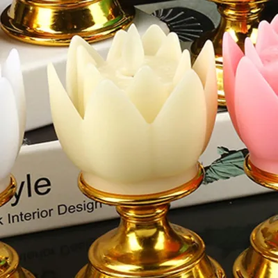 Zdjęcie produktu dla Lampa LED Lotus Kolorowa lampa LED Miękkie, naturalne światło Realistyczna, bezpieczna, bezzapachowa, trwała lampa Buddy do sypialni, biura, salonu Beżowy