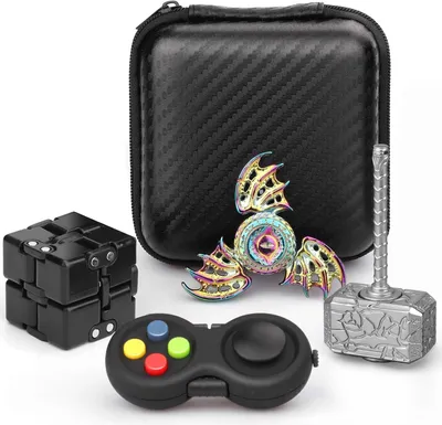 Produktbild von Tragbares sensorisches Fidget Spielzeug Set Infinity Fidget Cube Block Flippy Kette, Zappelhammer Spinner, Schild Fidgit Spinner, Anti Stress Angst