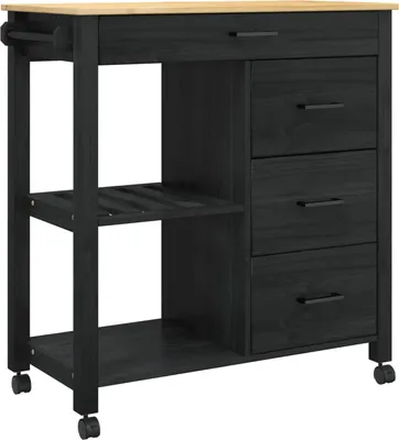 Obrázok produktu pre vidaXL Kuchynský vozík MONZA Čierny 84 x 40 x 88,5 cm Masívne drevo Borovica