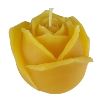 Produktbild von Rosenkerze 6 cm halb geöffnete Blüte – handgegossene Rose, Bienenwachskerze