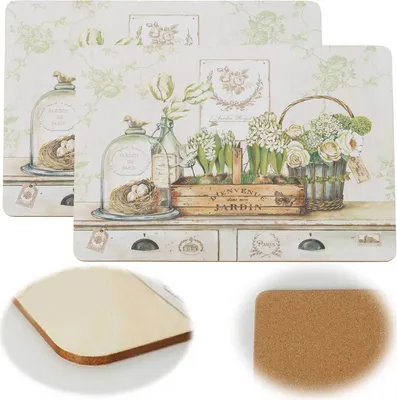 Produktbild von LS-LebenStil 2x Kork Tischset Platzset Vintage Jardin 40x30cm abwaschbar Platzmatte Placemate Tisch Untersetzer Unterlage Teller Geschirr Vasen