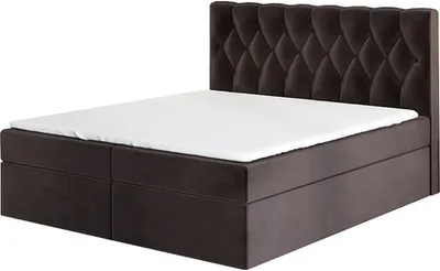 Produktbild von Boxspringbett EIRIK 180 x 200 mit 2 Bettkästen, Bonell-Matratze und Topper. Farbe: Dunkelbraun