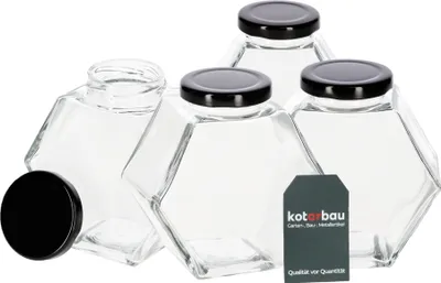 Obrázok produktu pre KOTARBAU® Sada 4 šesťhranných dekoratívnych pohárov so skrutkovacím vrchnákom Šesťhranný pohár na konzervovanie 380 ml