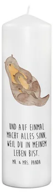 Produktbild von Mr. & Mrs. Panda Kerze Otter Kind 29 x 8 cm XL - Weiß - Geschenk, Familie, Blockkerze, Wachskerze, Mama, Erinnerungslicht, Baby, Bedruckte, Geburt, Stumpenkerze, Mutter