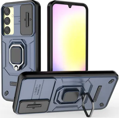 Immagine prodotto di Custodia per Samsung Galaxy A25 a doppio strato con protezione scorrevole per la fotocamera e supporto per l'anello, supporto blu