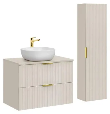 Produktbild von Badezimmer-Set NOXERA 80 cm – Kongo-Braun – Waschbecken + hängender Schrank
