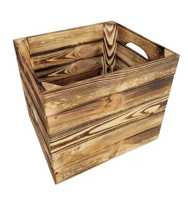 Produktbild von Geflammte Holzkiste mit Griffen passend zum Kallax Regal, Sehr stabile Aufbewahrungsbox