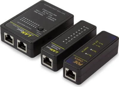 Produktbild von LogiLink Netzwerk Kabeltester mit PoE Finder schwarz in robuster Kunststoffbox