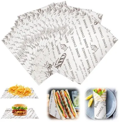 Obrázek produktu pro Papír na pečení, 100 listů, 38 x 28 cm, na hranolky, hamburgery a sendviče