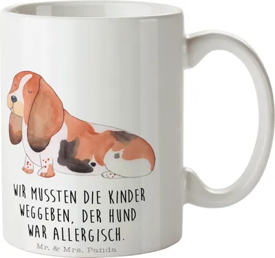 Produktbild von Mr. & Mrs. Panda Tasse Hund Basset Hound - Weiß - Geschenk, Sprüche, Henkelbecher, Teetasse, Trinkbecher, Lustig, Becher, Kaffeebecher